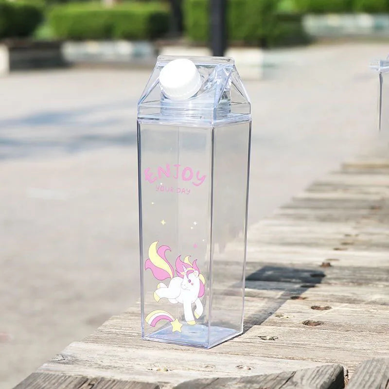 1000Ml Cute Milk Carton Bottle for Water Drinking Plastic Kettles Clear Milk Carton Sports Water Bottle Bpa Free Fruit Drinkware