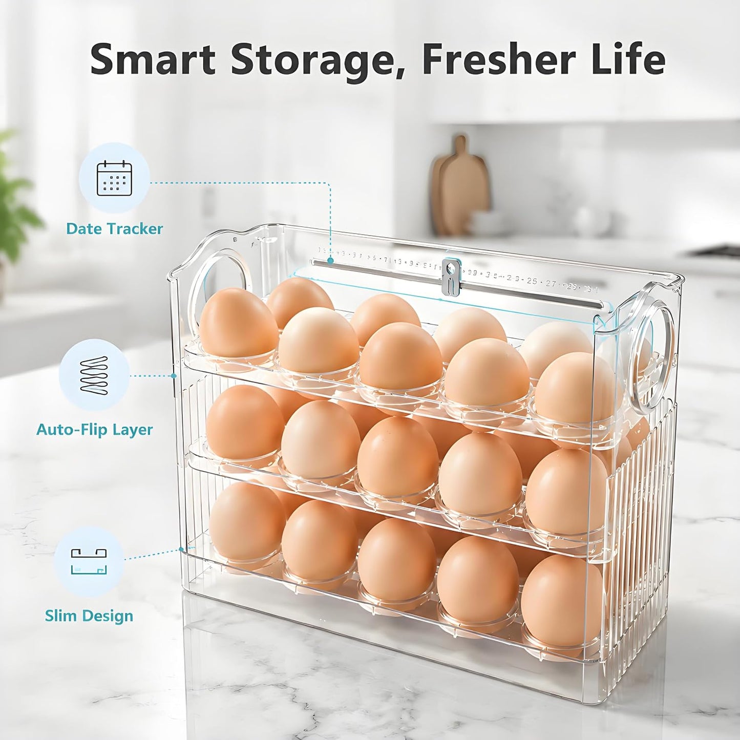 Egg Holder for Fridge, Holds 30 Eggs, Clear