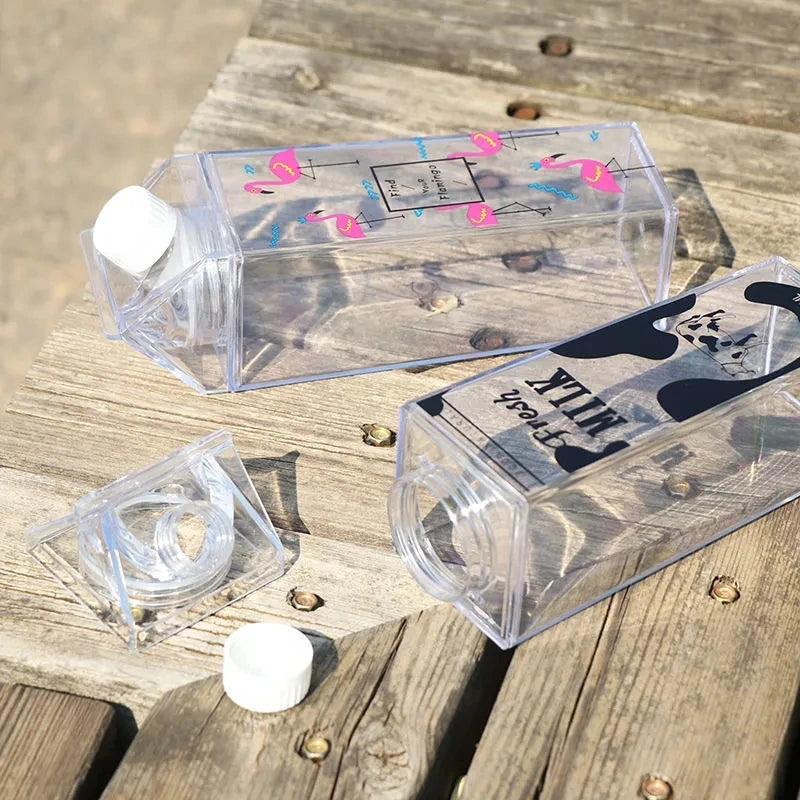 1000Ml Cute Milk Carton Bottle for Water Drinking Plastic Kettles Clear Milk Carton Sports Water Bottle Bpa Free Fruit Drinkware