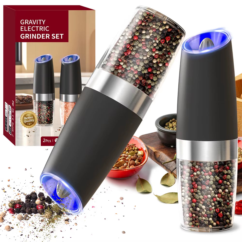 Electric Automatic Gravity-Sensing Salt and Pepper Grinder Set Adjustable Spice Mill Kitchen Tools for Cooking