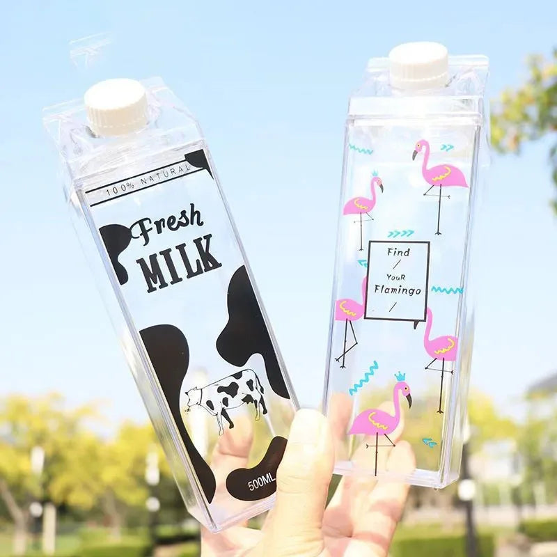 1000Ml Cute Milk Carton Bottle for Water Drinking Plastic Kettles Clear Milk Carton Sports Water Bottle Bpa Free Fruit Drinkware