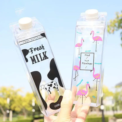 1000Ml Cute Milk Carton Bottle for Water Drinking Plastic Kettles Clear Milk Carton Sports Water Bottle Bpa Free Fruit Drinkware