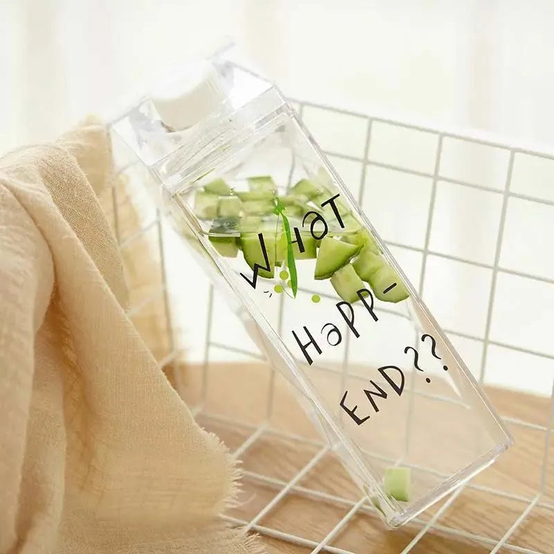 1000Ml Cute Milk Carton Bottle for Water Drinking Plastic Kettles Clear Milk Carton Sports Water Bottle Bpa Free Fruit Drinkware