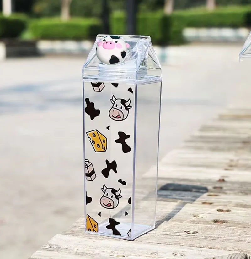 1000Ml Cute Milk Carton Bottle for Water Drinking Plastic Kettles Clear Milk Carton Sports Water Bottle Bpa Free Fruit Drinkware