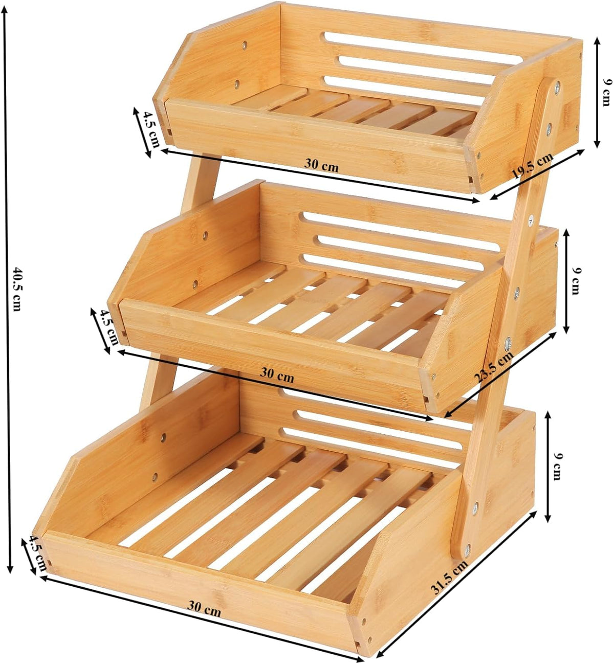 Natural Bamboo Fruit Basket 3 Tier for Kitchen Countertop Counter Top