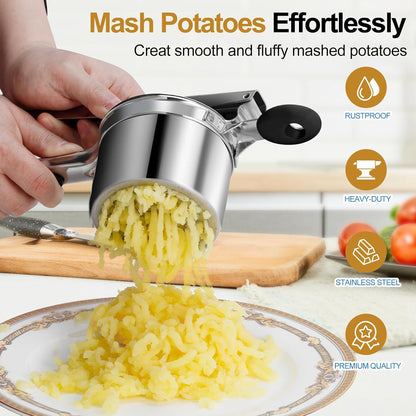 Potato Ricer, Heavy Duty Ricer for Mashed Potatoes, Large Potato Masher Stainless Steel with Ergonomic Handle, Efficiently for Fluffy Mashed Potatoes