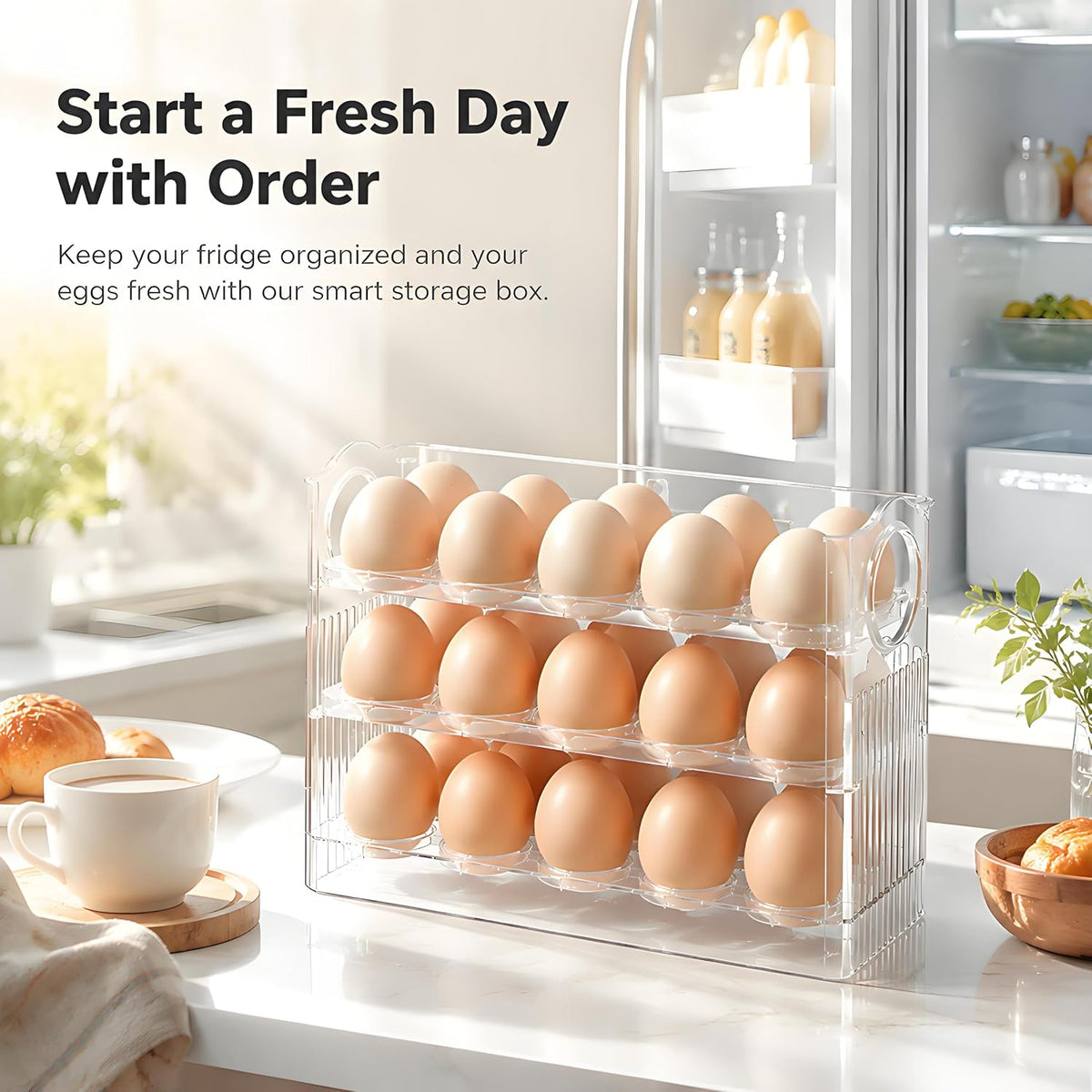 Egg Holder for Fridge, Holds 30 Eggs, Clear