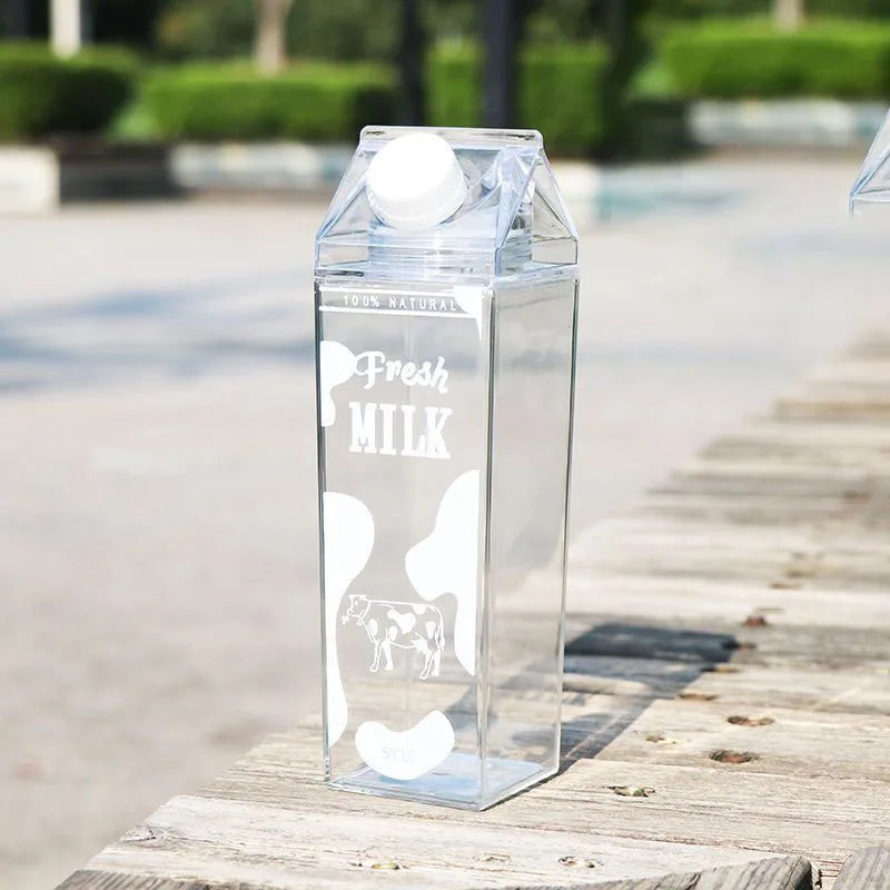 1000Ml Cute Milk Carton Bottle for Water Drinking Plastic Kettles Clear Milk Carton Sports Water Bottle Bpa Free Fruit Drinkware