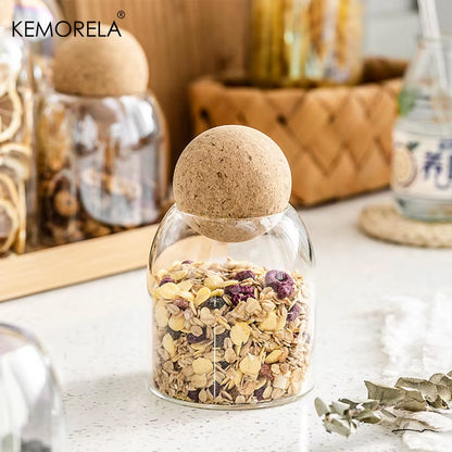 1PC Storage Glass Jar Transparent Bottle with Ball Cork Lid, Tank Sealed Tea Dried Fruit Cereal Snack Coffee Beans Cans
