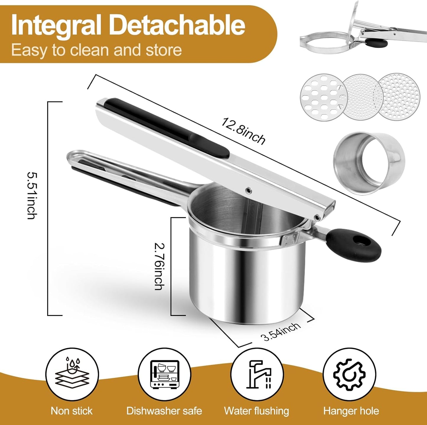 Potato Ricer, Heavy Duty Ricer for Mashed Potatoes, Large Potato Masher Stainless Steel with Ergonomic Handle, Efficiently for Fluffy Mashed Potatoes