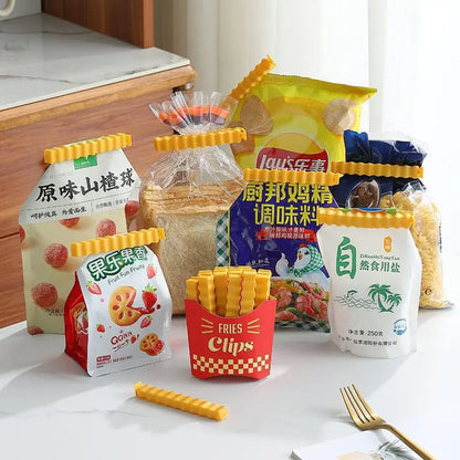 12PCS Magnetic Refrigerator Snack Sealing Clamps French Fry Shape Food Mini Clips for Sealing Plastic Bags
