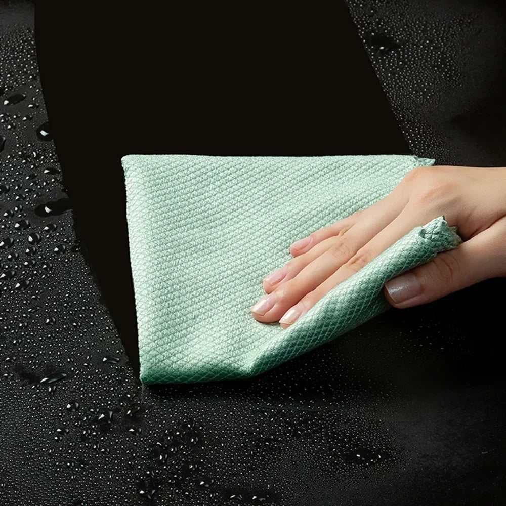 10Pcs Microfiber Glass Cleaning Cloth Rag Lint-Free for Windows Car Kitchen Mirror No Trace Reusable Fish Scale Rag Polishing