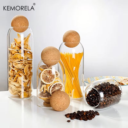 1PC Storage Glass Jar Transparent Bottle with Ball Cork Lid, Tank Sealed Tea Dried Fruit Cereal Snack Coffee Beans Cans