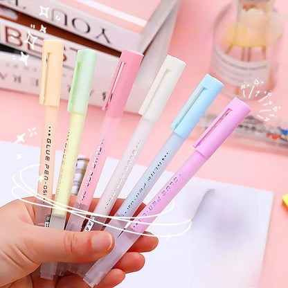 5 Colors Pen-Shaped Solid Glue Stick for Kids Quick-Drying Craft Adhesive Pen for School DIY Scrapbooking Creative Art Tools