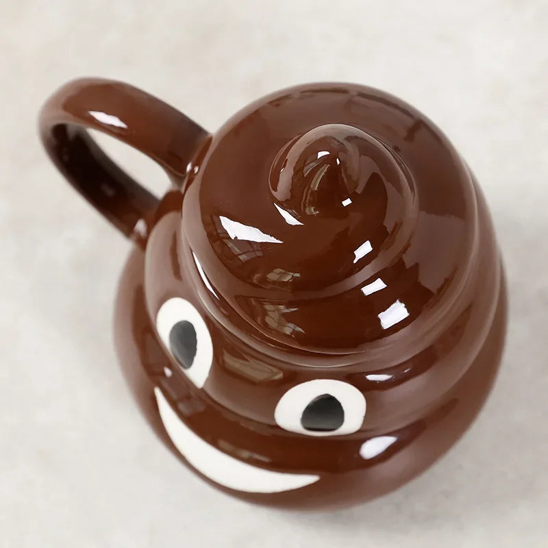 1PC 400ML Poop Coffee Cups Funny Mugs Cartoon Coffee Milk Mug Porcelain Water Cup with Handgrip Lid Tea Cup Office Drinkware