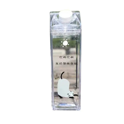 1000Ml Cute Milk Carton Bottle for Water Drinking Plastic Kettles Clear Milk Carton Sports Water Bottle Bpa Free Fruit Drinkware