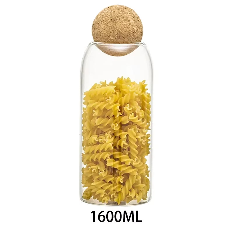 1PC Storage Glass Jar Transparent Bottle with Ball Cork Lid, Tank Sealed Tea Dried Fruit Cereal Snack Coffee Beans Cans
