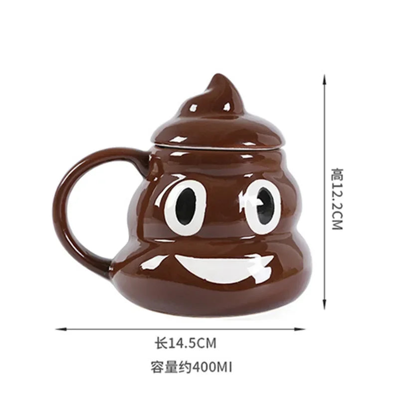 1PC 400ML Poop Coffee Cups Funny Mugs Cartoon Coffee Milk Mug Porcelain Water Cup with Handgrip Lid Tea Cup Office Drinkware