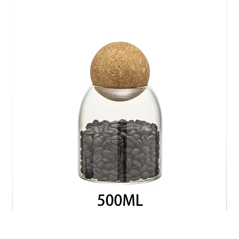 1PC Storage Glass Jar Transparent Bottle with Ball Cork Lid, Tank Sealed Tea Dried Fruit Cereal Snack Coffee Beans Cans