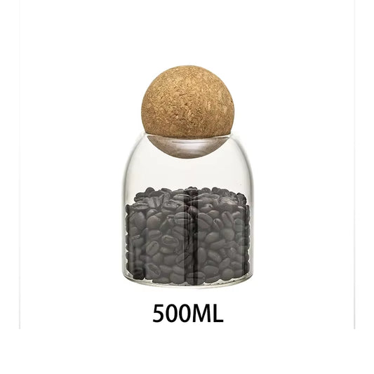 1PC Storage Glass Jar Transparent Bottle with Ball Cork Lid, Tank Sealed Tea Dried Fruit Cereal Snack Coffee Beans Cans