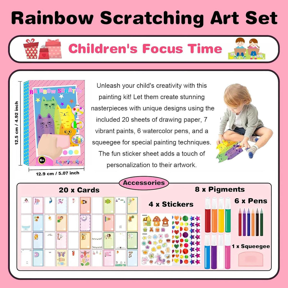 Squeegee Art Craft Kit, Creative Painting Kit for Kids, Rainbow Scratch Paper Art Set Notebooks, Magic Dot Scratch Painting Party DIY Gifts for Girls and Boys