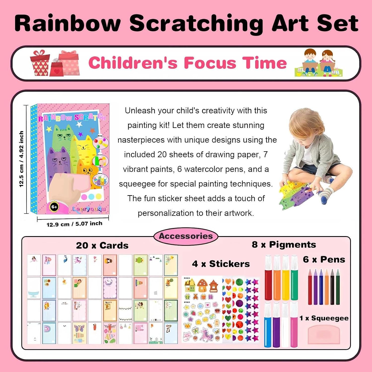 Squeegee Art Craft Kit, Creative Painting Kit for Kids, Rainbow Scratch Paper Art Set Notebooks, Magic Dot Scratch Painting Party DIY Gifts for Girls and Boys