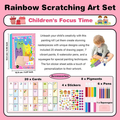 Squeegee Art Craft Kit, Creative Painting Kit for Kids, Rainbow Scratch Paper Art Set Notebooks, Magic Dot Scratch Painting Party DIY Gifts for Girls and Boys