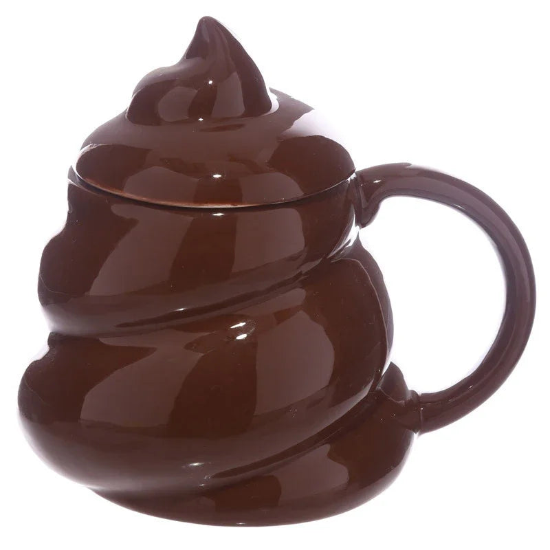 1PC 400ML Poop Coffee Cups Funny Mugs Cartoon Coffee Milk Mug Porcelain Water Cup with Handgrip Lid Tea Cup Office Drinkware