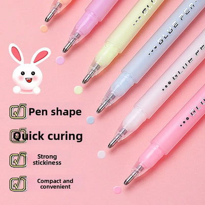 5 Colors Pen-Shaped Solid Glue Stick for Kids Quick-Drying Craft Adhesive Pen for School DIY Scrapbooking Creative Art Tools