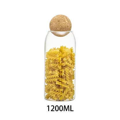 1PC Storage Glass Jar Transparent Bottle with Ball Cork Lid, Tank Sealed Tea Dried Fruit Cereal Snack Coffee Beans Cans