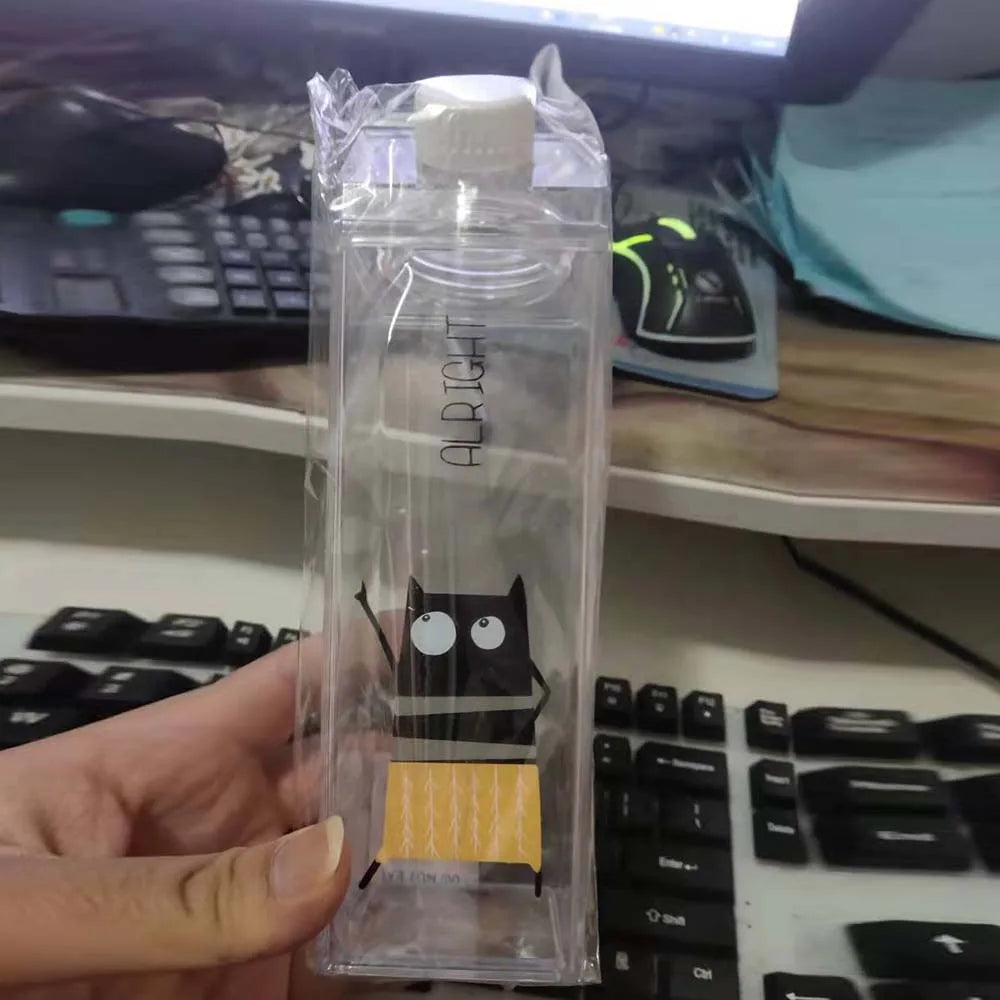 1000Ml Cute Milk Carton Bottle for Water Drinking Plastic Kettles Clear Milk Carton Sports Water Bottle Bpa Free Fruit Drinkware