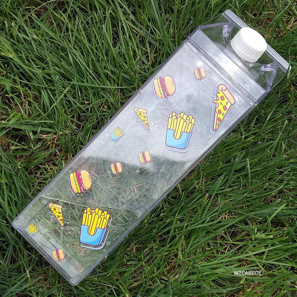 1000Ml Cute Milk Carton Bottle for Water Drinking Plastic Kettles Clear Milk Carton Sports Water Bottle Bpa Free Fruit Drinkware