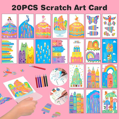 Squeegee Art Craft Kit, Creative Painting Kit for Kids, Rainbow Scratch Paper Art Set Notebooks, Magic Dot Scratch Painting Party DIY Gifts for Girls and Boys