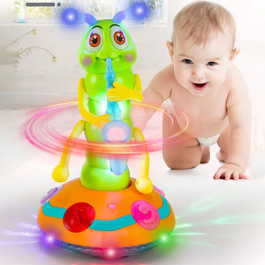 1Pcs Children'S Electric Caterpillar Saxophone Toys,Dancing Saxophone Caterpillar,Led Light Caterpillar Saxophone Toy Wriggle Ca
