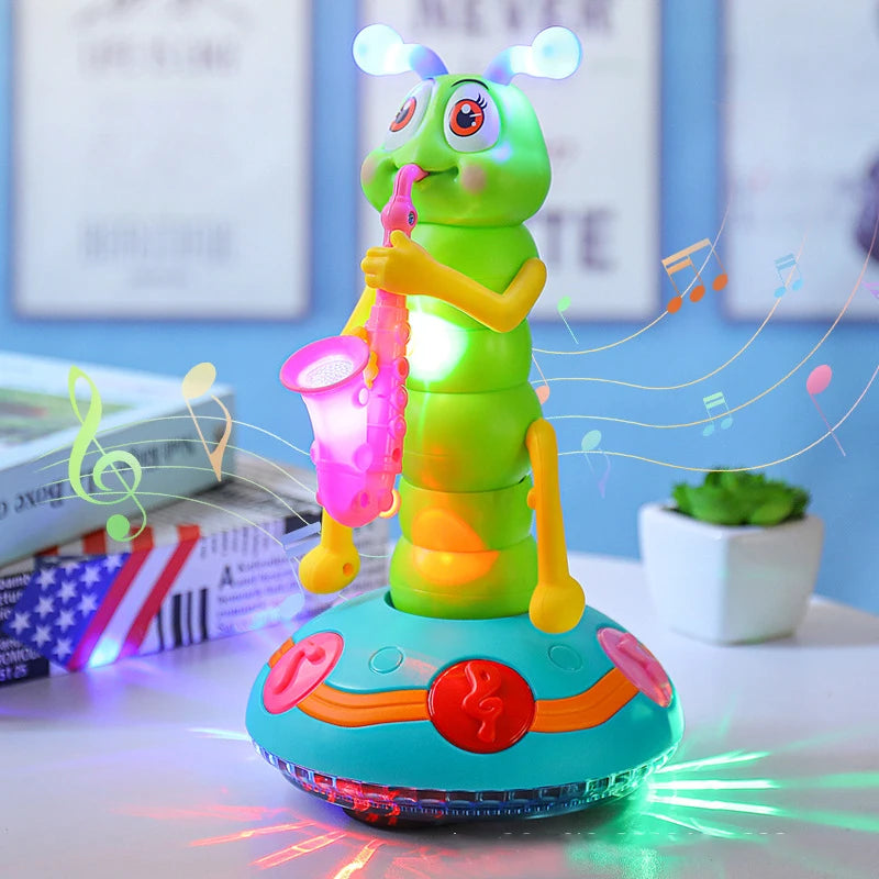 1Pcs Children'S Electric Caterpillar Saxophone Toys,Dancing Saxophone Caterpillar,Led Light Caterpillar Saxophone Toy Wriggle Ca