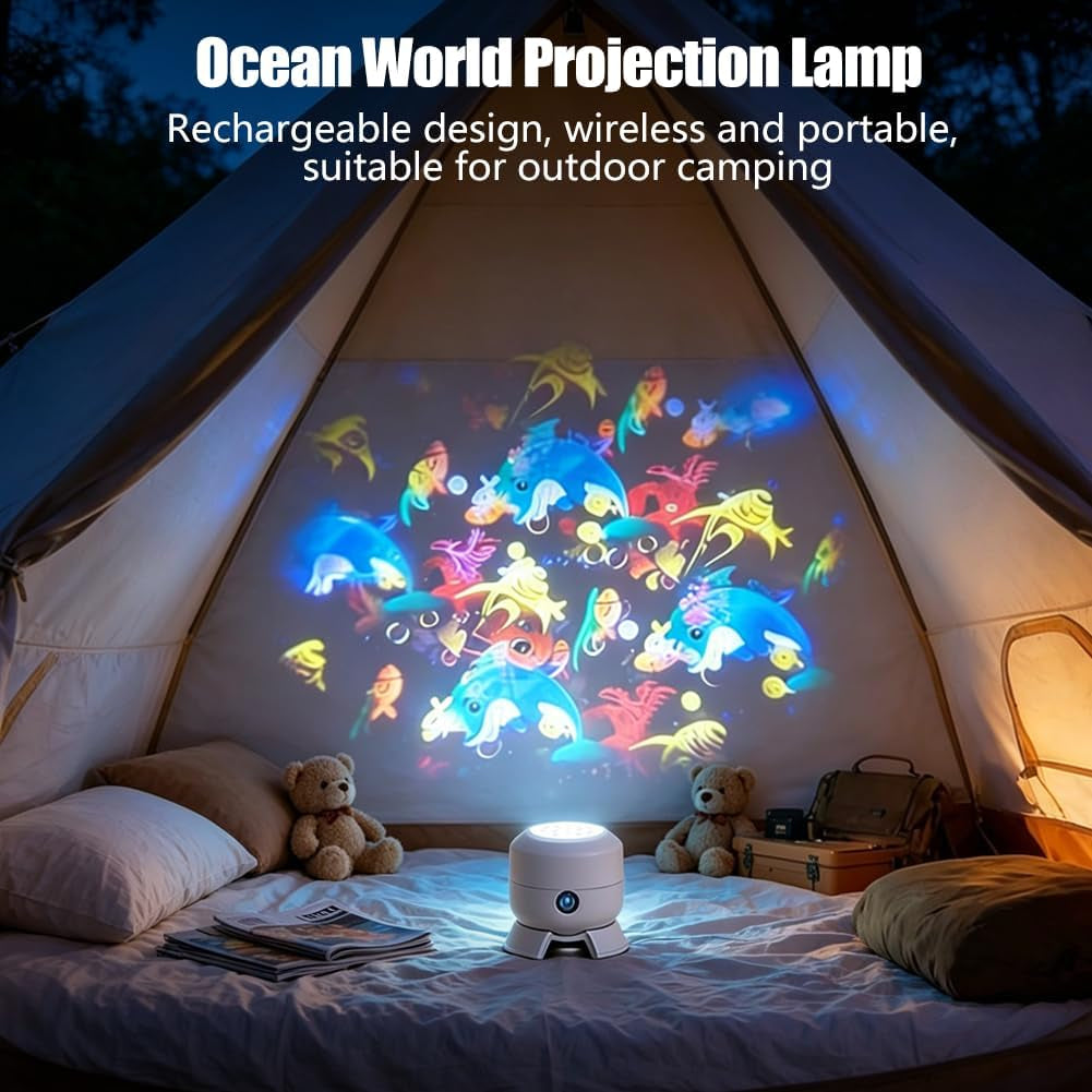 Dynamic Rotating LED Projector Light, Projector Lamp for Kids, Ocean World Projection Lamp, Adjustable Brightness, 360° Rotating Unique Base Design, for Meditation, Bedroom, Home Theater