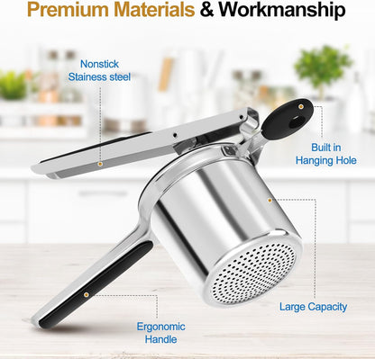 Potato Ricer, Heavy Duty Ricer for Mashed Potatoes, Large Potato Masher Stainless Steel with Ergonomic Handle, Efficiently for Fluffy Mashed Potatoes