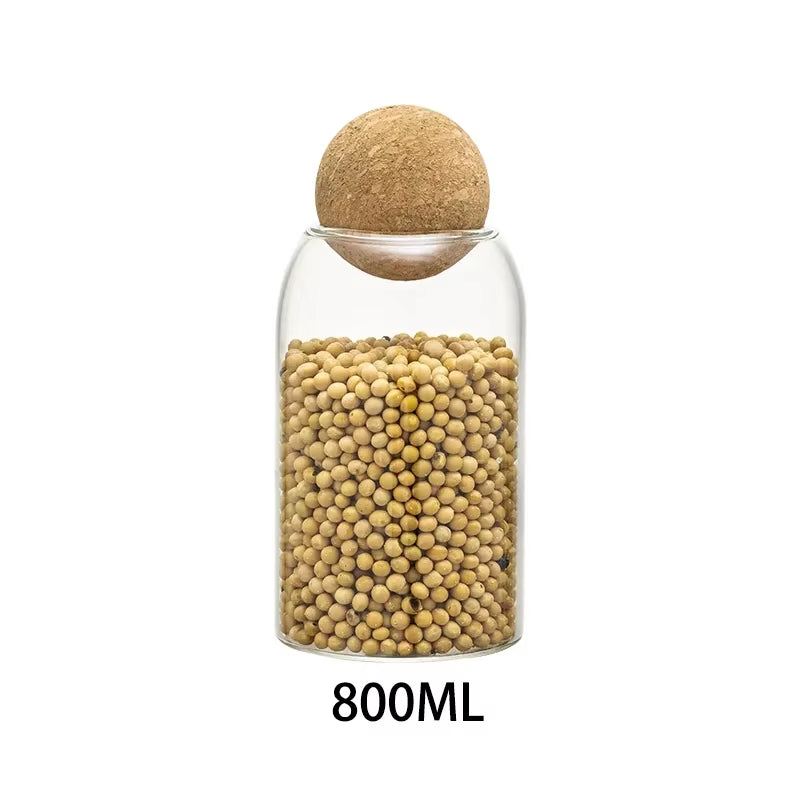 1PC Storage Glass Jar Transparent Bottle with Ball Cork Lid, Tank Sealed Tea Dried Fruit Cereal Snack Coffee Beans Cans
