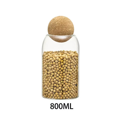 1PC Storage Glass Jar Transparent Bottle with Ball Cork Lid, Tank Sealed Tea Dried Fruit Cereal Snack Coffee Beans Cans
