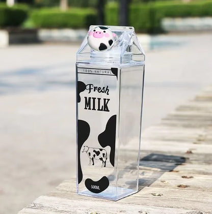 1000Ml Cute Milk Carton Bottle for Water Drinking Plastic Kettles Clear Milk Carton Sports Water Bottle Bpa Free Fruit Drinkware