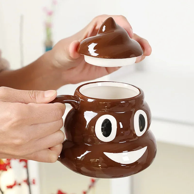 1PC 400ML Poop Coffee Cups Funny Mugs Cartoon Coffee Milk Mug Porcelain Water Cup with Handgrip Lid Tea Cup Office Drinkware