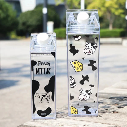 1000Ml Cute Milk Carton Bottle for Water Drinking Plastic Kettles Clear Milk Carton Sports Water Bottle Bpa Free Fruit Drinkware