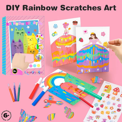 Squeegee Art Craft Kit, Creative Painting Kit for Kids, Rainbow Scratch Paper Art Set Notebooks, Magic Dot Scratch Painting Party DIY Gifts for Girls and Boys