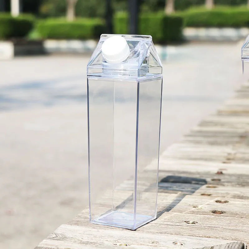 1000Ml Cute Milk Carton Bottle for Water Drinking Plastic Kettles Clear Milk Carton Sports Water Bottle Bpa Free Fruit Drinkware