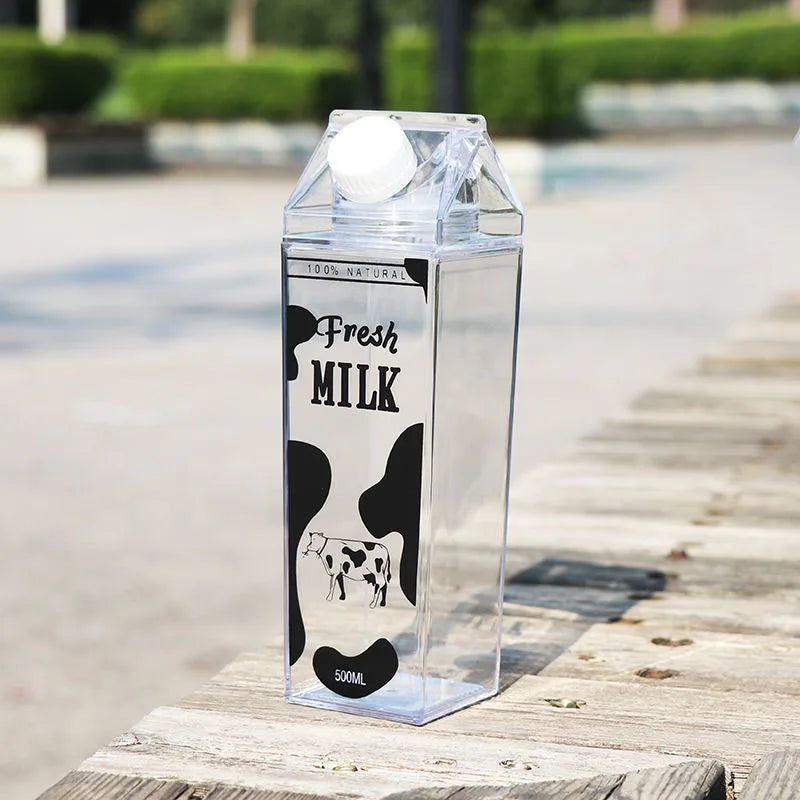 1000Ml Cute Milk Carton Bottle for Water Drinking Plastic Kettles Clear Milk Carton Sports Water Bottle Bpa Free Fruit Drinkware