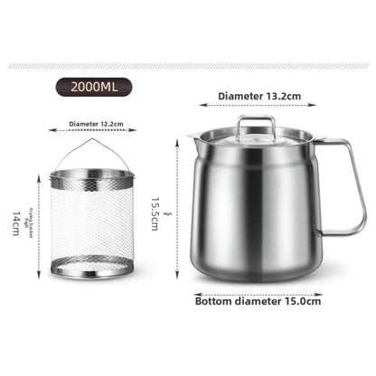Stainless Steel 2L Deep Fryer Pot with Basket and Oil Strainer, 304 Stainless Steel Deep Frying Pot for French Fries, Chicken