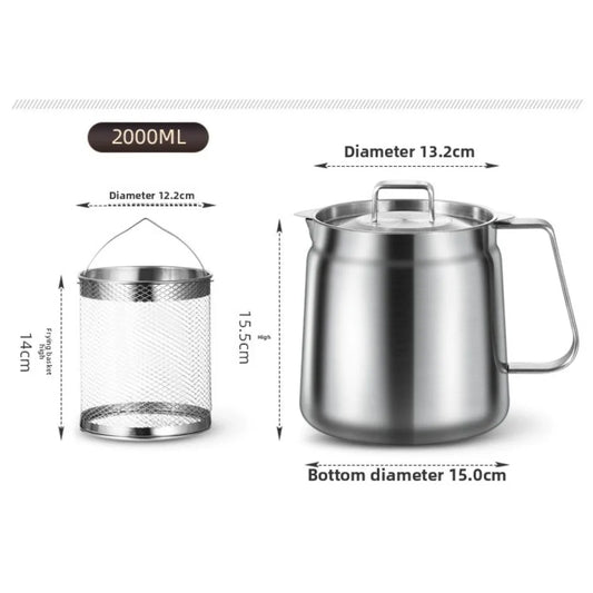 Stainless Steel 2L Deep Fryer Pot with Basket and Oil Strainer, 304 Stainless Steel Deep Frying Pot for French Fries, Chicken