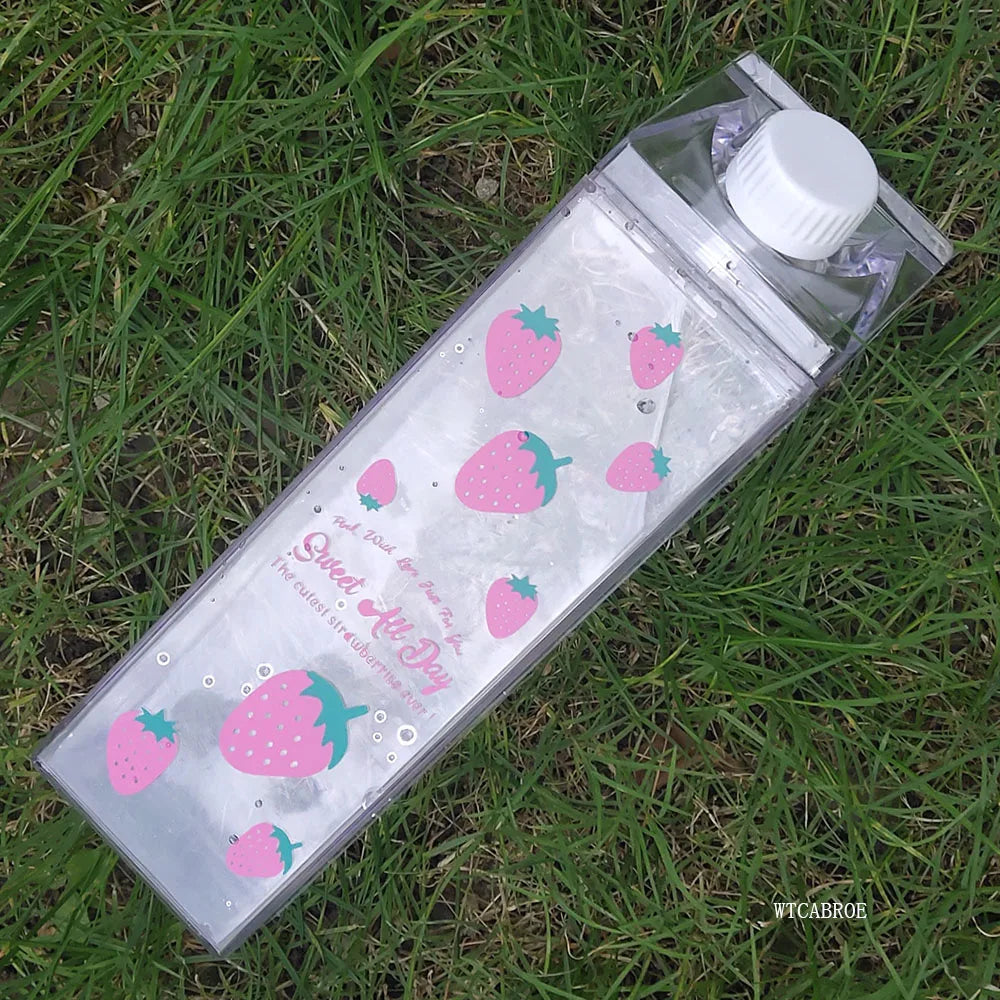 1000Ml Cute Milk Carton Bottle for Water Drinking Plastic Kettles Clear Milk Carton Sports Water Bottle Bpa Free Fruit Drinkware