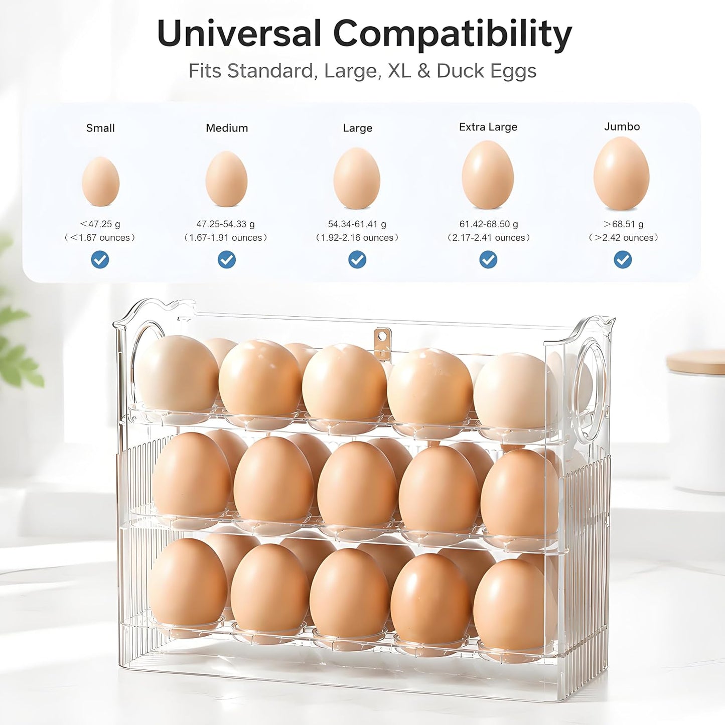 Egg Holder for Fridge, Holds 30 Eggs, Clear