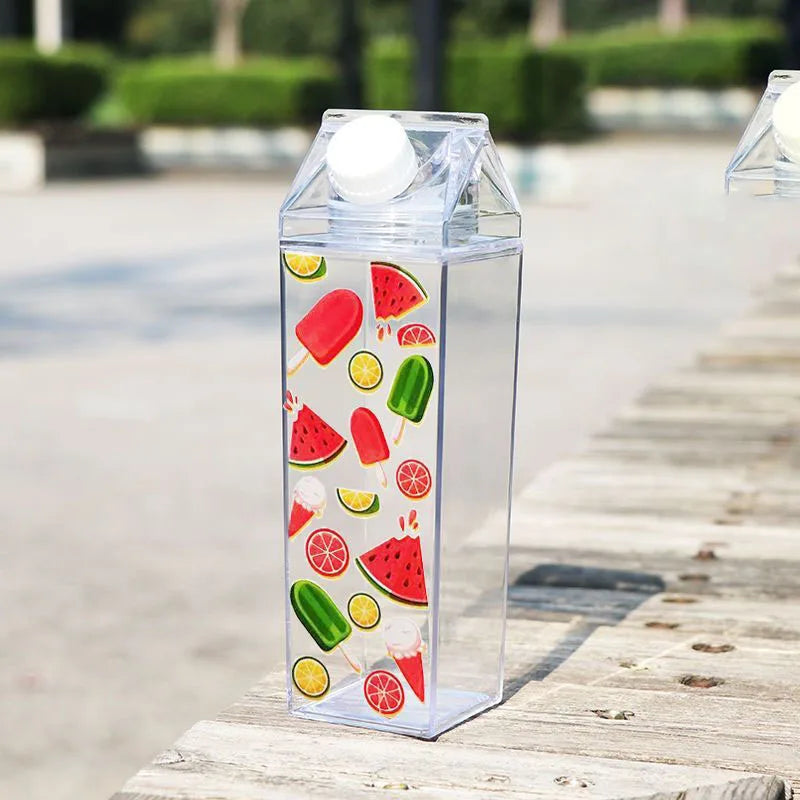 1000Ml Cute Milk Carton Bottle for Water Drinking Plastic Kettles Clear Milk Carton Sports Water Bottle Bpa Free Fruit Drinkware